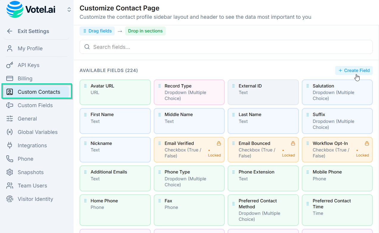 Custom Contacts and open the layout editor.